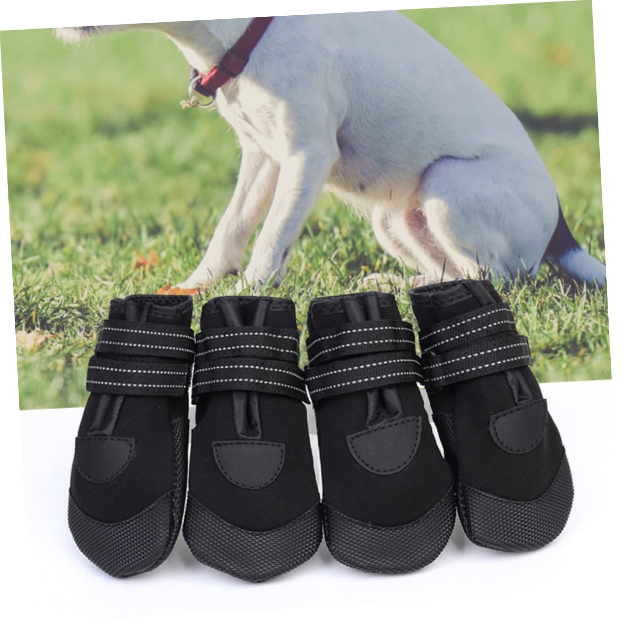 FOMIYES Lot de 2 Paires de Chaussures de Marche pour Chiens en Maille Réfléchissante Non Confortables pour Petits Chiens Bottines Noires pour Animaux de Compagnie 4 Pièces