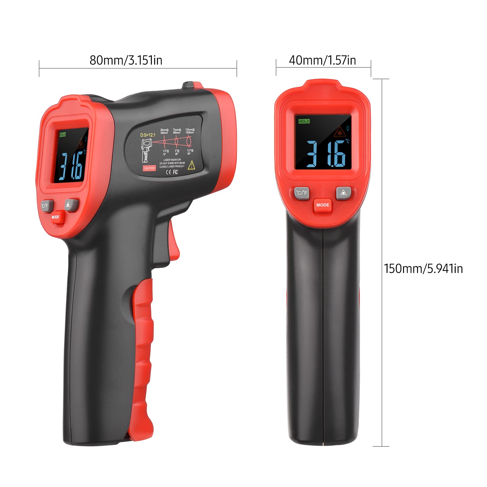 -50℃~800℃ /-58℉~1472℉ Termometro a infrarossi a schermo colorato, tester di temperatura digitale senza contatto, temperatura pirometro per cucinare in cucina, barbecue,