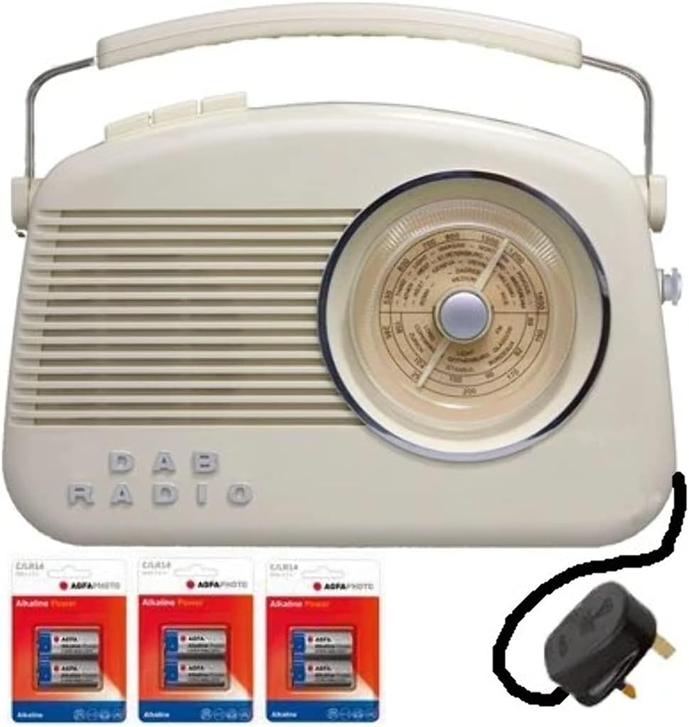 Retro Nostalgic DAB Digital Radio, FM + Smart Phone Speaker, 1950's / 1960's Design, modern Functions, LCD Digital Display, Radio Presets. UK Electric lead Supplied, Batteries INCLUDED (Cream, Beige)