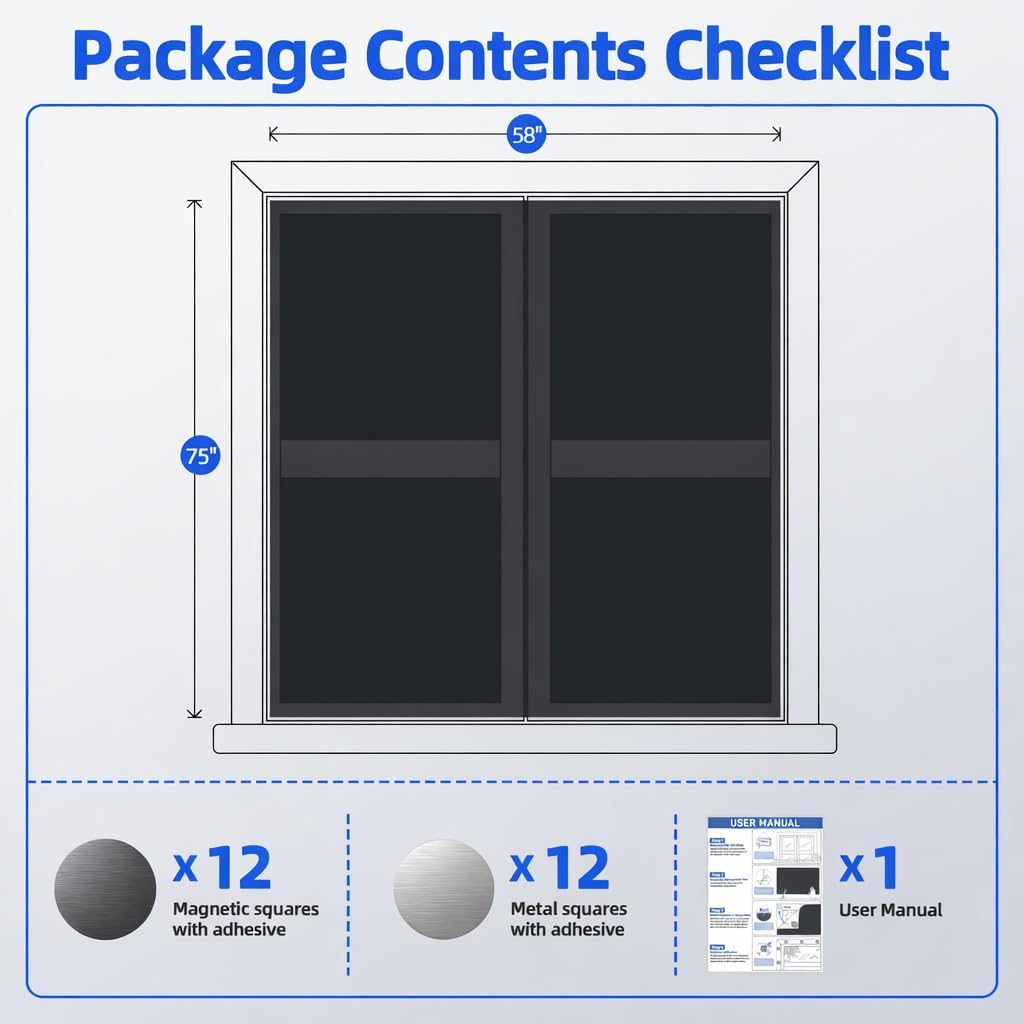 Magnetic Blackout Window Cover with Strong Magnets – 75" x 58" Portable Blackout Curtains for Bedroom, No Drill Black Out Blinds & Temporary Black Out Shades for Windows Film RV Travel Skylight-Blacks