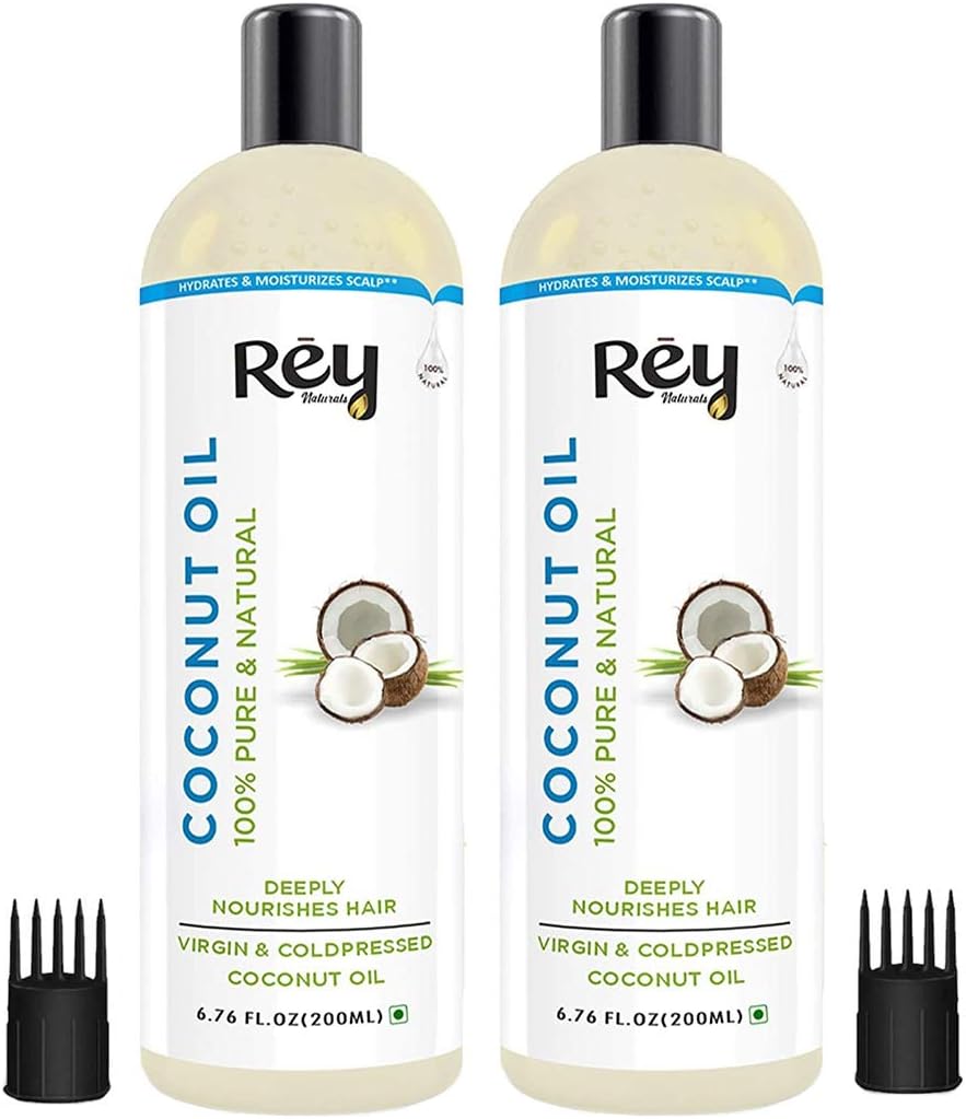 Rey Naturals Cold Pressed Coconut oil for hair and skin - Pure & Natural (400ml) - (200ml x 2)