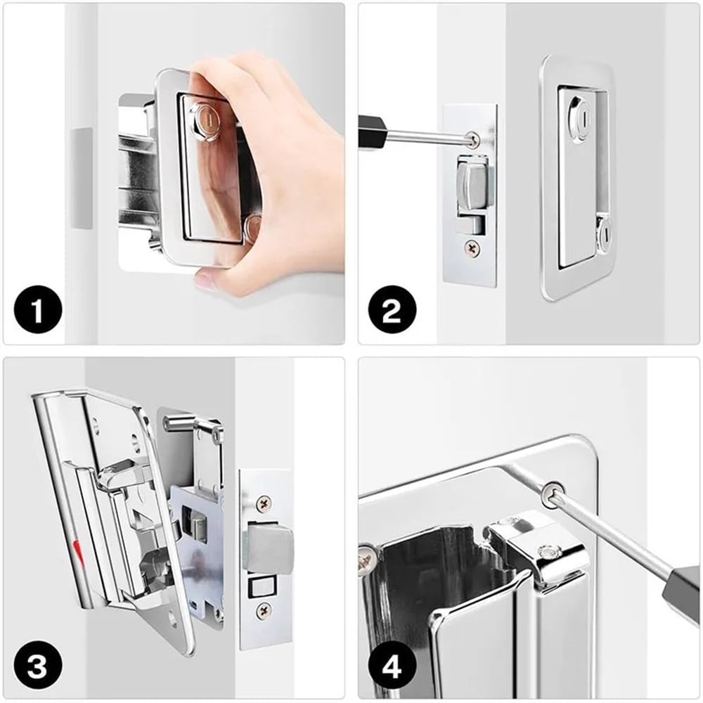 Manija de Cerradura de Puerta de Entrada de Camper con Llave, Kit de Seguridad, Cerradura de Puerta Interna y Externa de aleación (Color : Chrome)