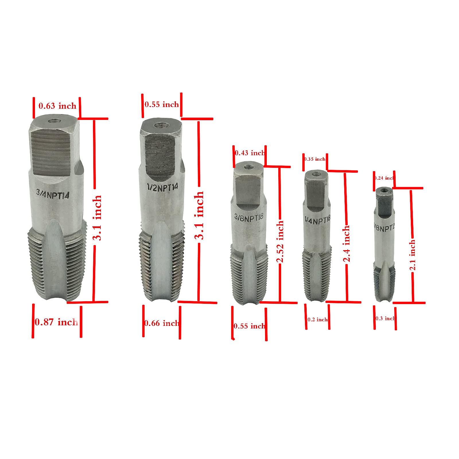 5-Piece NPT Pipe Tap Set - Durable & Precise -5