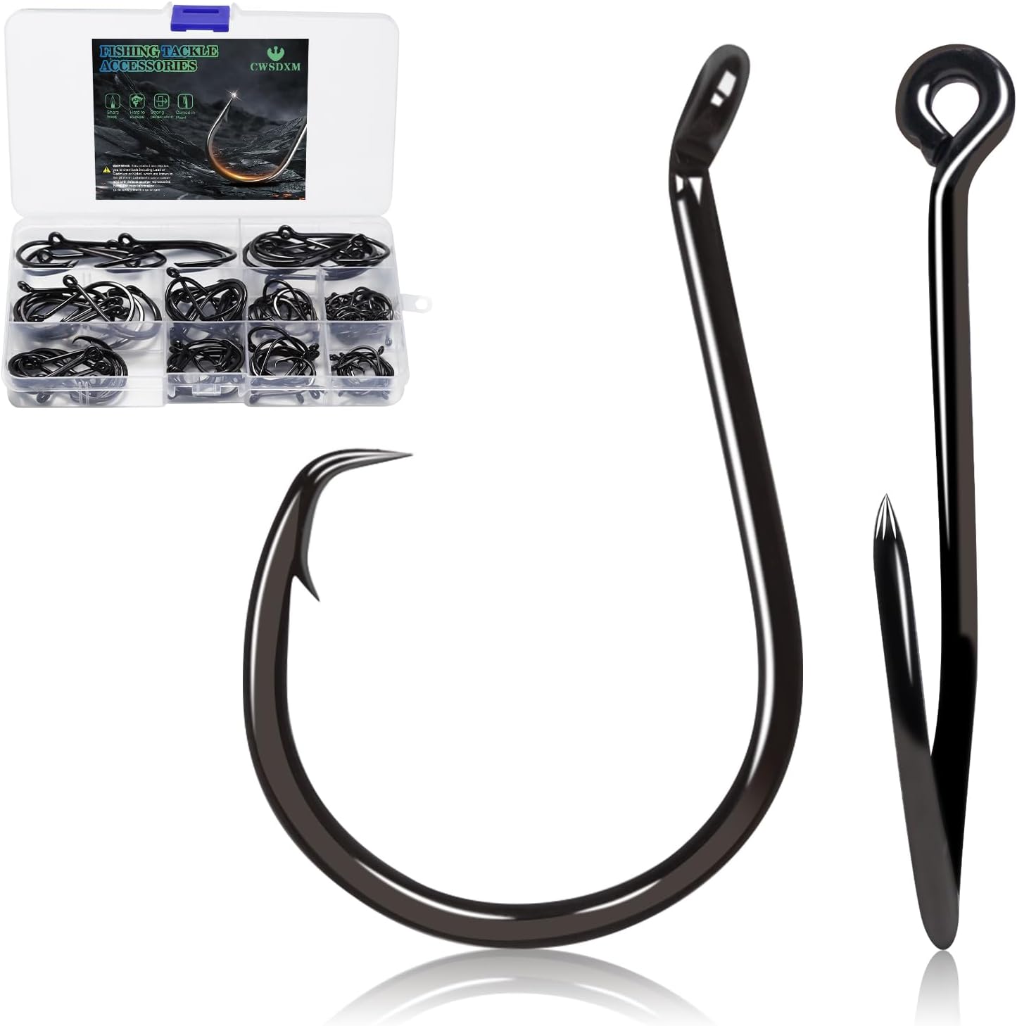 Heavyweight Catfish Hooks,50/104pcs CWSDXM 4X Strong Octopus Circle Hooks Size 1-10, Black Nickel Fishing Hooks for Large Catfish, Saltwater Freshwater Use, Offset Point for Secure Hookset