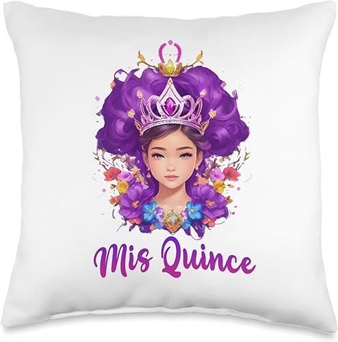 Quinceanera 15th Birthday Celebration Adorable Mis Quince Quinceanera 15th Birthday Party Throw Pillow, 16x16, Multicolor