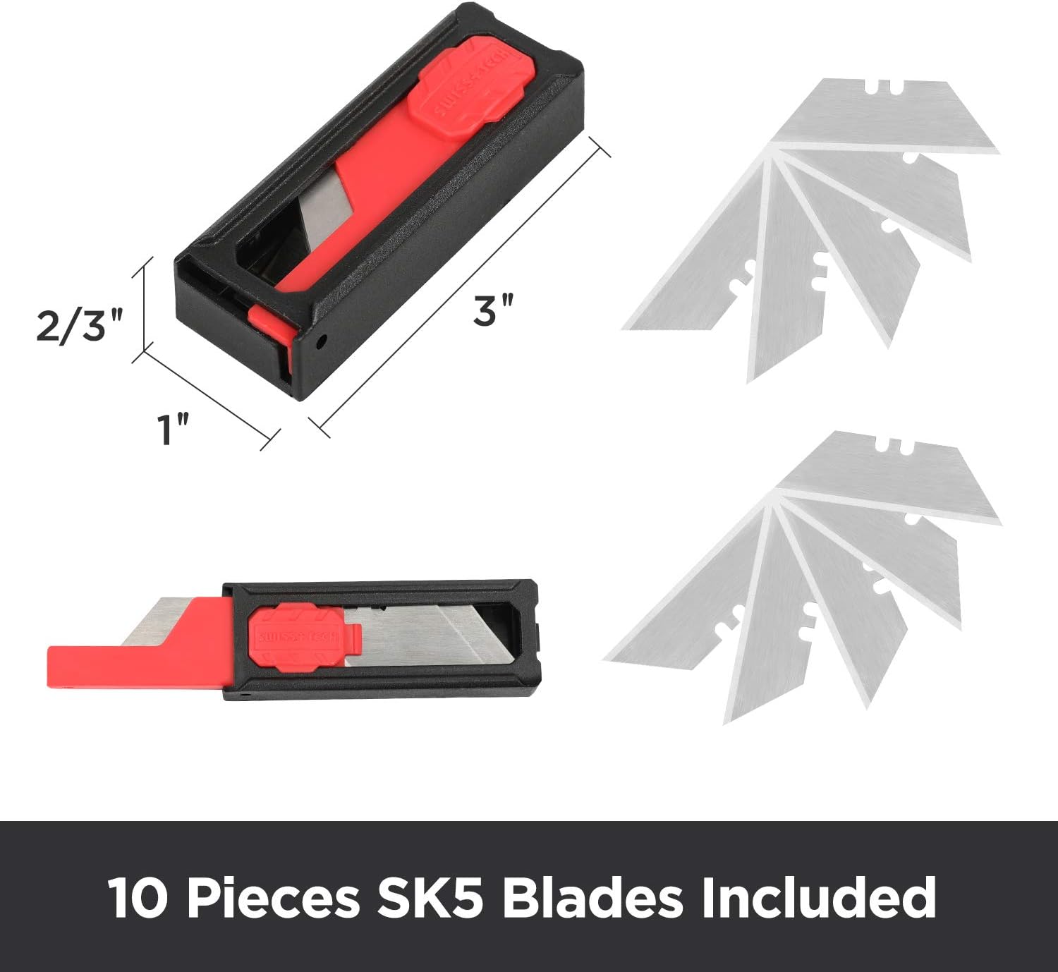 Swiss+Tech Utility Knife Set, 2-pack Quick Change Box Cutter, Speed Release Folding Knife with Belt Clip and Landyard Hole, Extra 10 Pieces SK5 Blades Included - - 