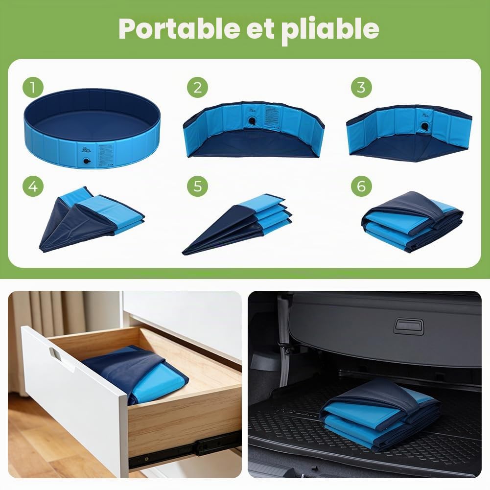 KYG Piscine pour Chien, 140 x 30 cm, pour Chiens de Taille Moyenne et Grande, Pliable, antidérapante, en PVC Solide, Facile à Vider, Piscine de Natation Portable pour Animaux