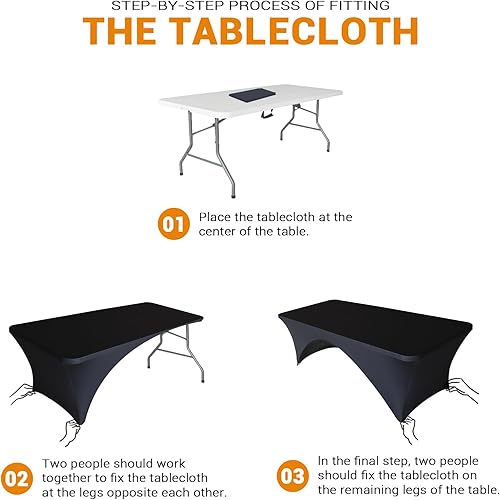 Miniatura 2 de Eurmax Mantel de elastano de EE. UU. de 6 pies, ajustable en más de 30 colores, de poliéster, elástico, de elastano, mantel de mesa de 6 pies con
