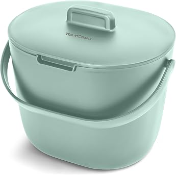 YourCasa Organic Kitchen Waste Bin 3.6 L Compost Bin for Everyday Organic Waste Container Dishwasher Safe Odour-Proof with Strainer and Ergonomic Handle Organic Rubbish Bin Small Composter Organic Bucket Mint