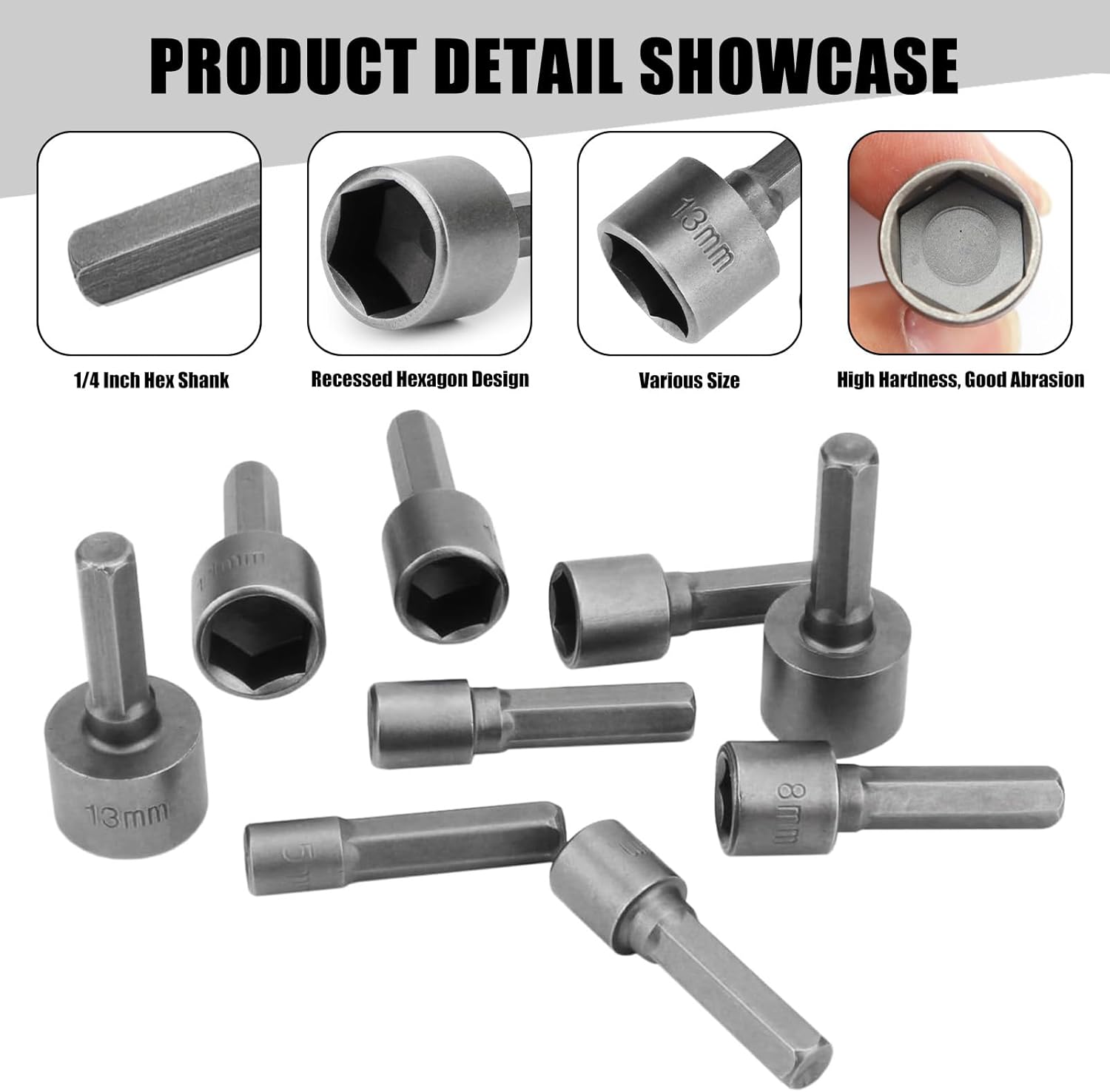 9 PCS Hex Socket Shank Adapter,Nut Driver Set,Multi-Size 1/4 Power Drill Socket for Electric Screwdriver Impact Driver Tool