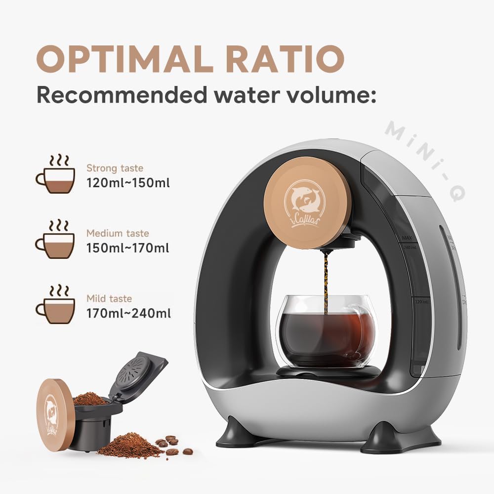 i Cafilas Máquina de café eléctrica Mini cafetería para café molido,Americano 2 en 1 Mini una taza cafetería/preparadora de té, 120-240 ml (gris plata)