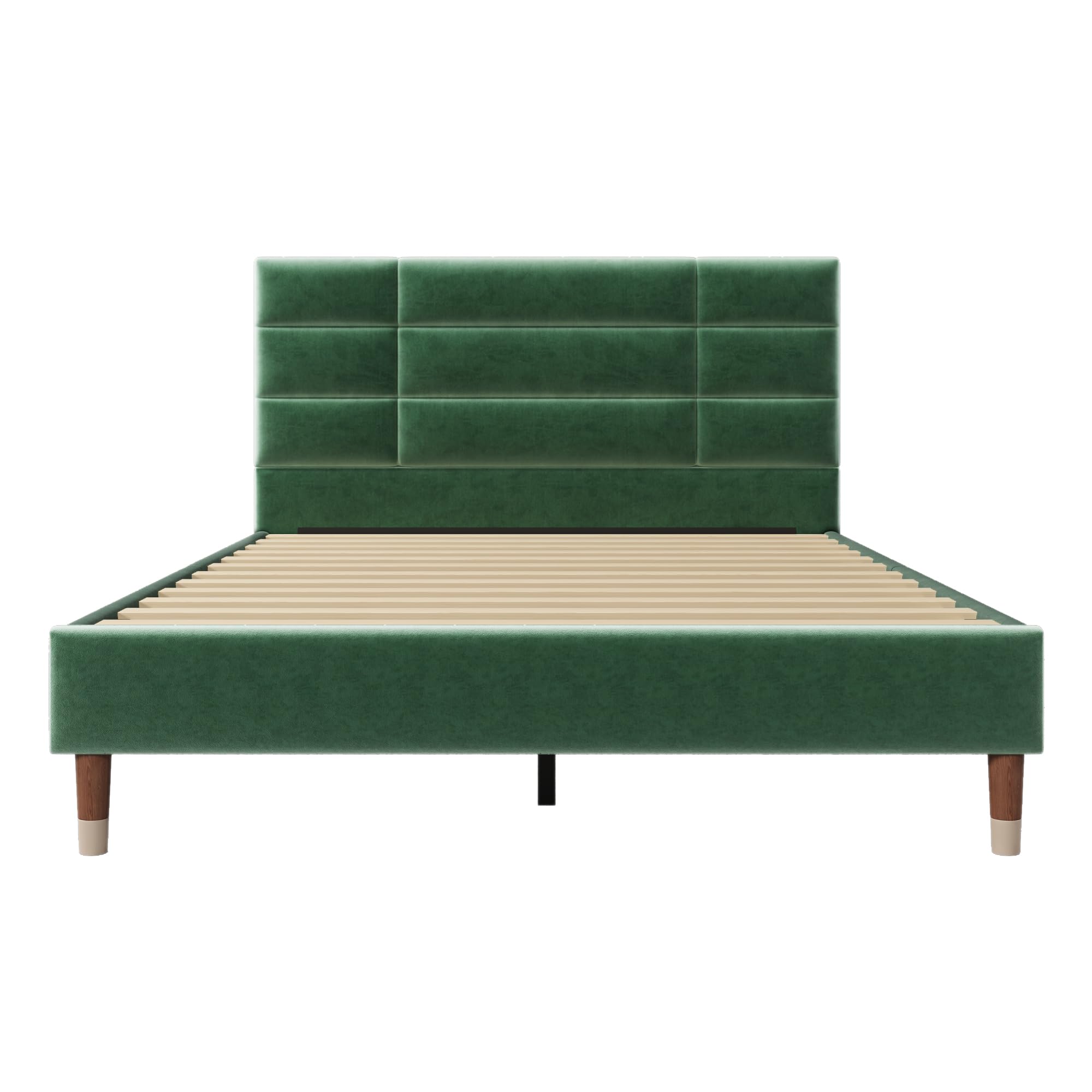 Merax Cama tapizada de 140 x 200 cm, Cama Doble con somier y Espacio de Almacenamiento Debajo de la Cama, Estructura de Cama Acolchada con cabecero, Terciopelo Verde Oscuro, para Adultos y jóvenes