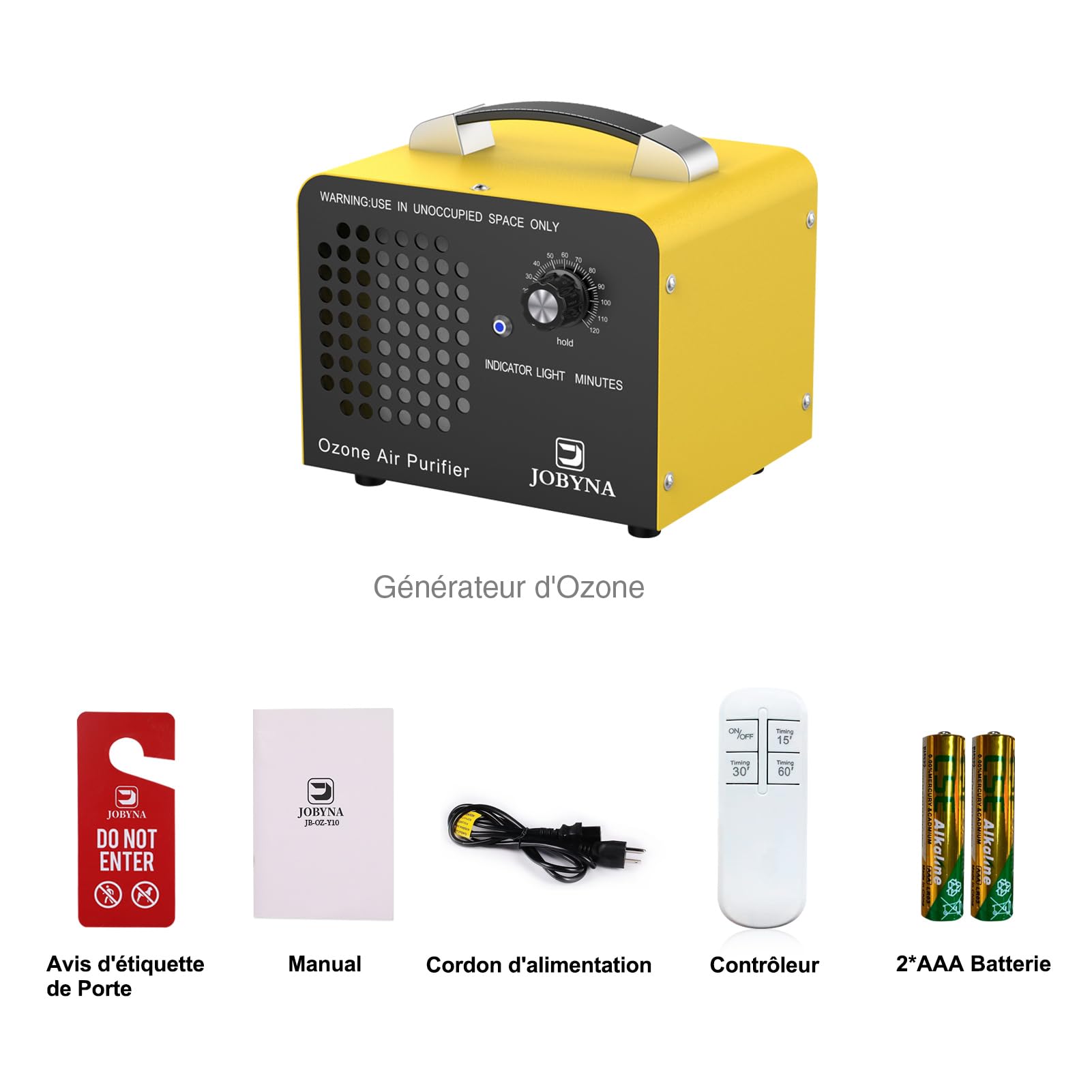 JOBYNA Générateur d'ozone 10,000 mg/h avecTélécommande, Commercielle Purificateur d'air à l'ozone Éliminateur D'odeurs avec Minuteur pour Bureau, Garage, Hôtel, Chambre, les Voitures, la Fumée