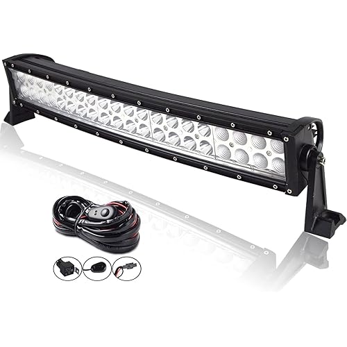 AUXTINGS 22 inch 120W Curved Double Row LED Light Bar Work Light Spot Flood Beam with Wiring Harness kit Switch for Trucks Tractor 4X4 Jeep Boat Off Road Auto Fog Driving Lamp 12V 24V Waterproof IP67