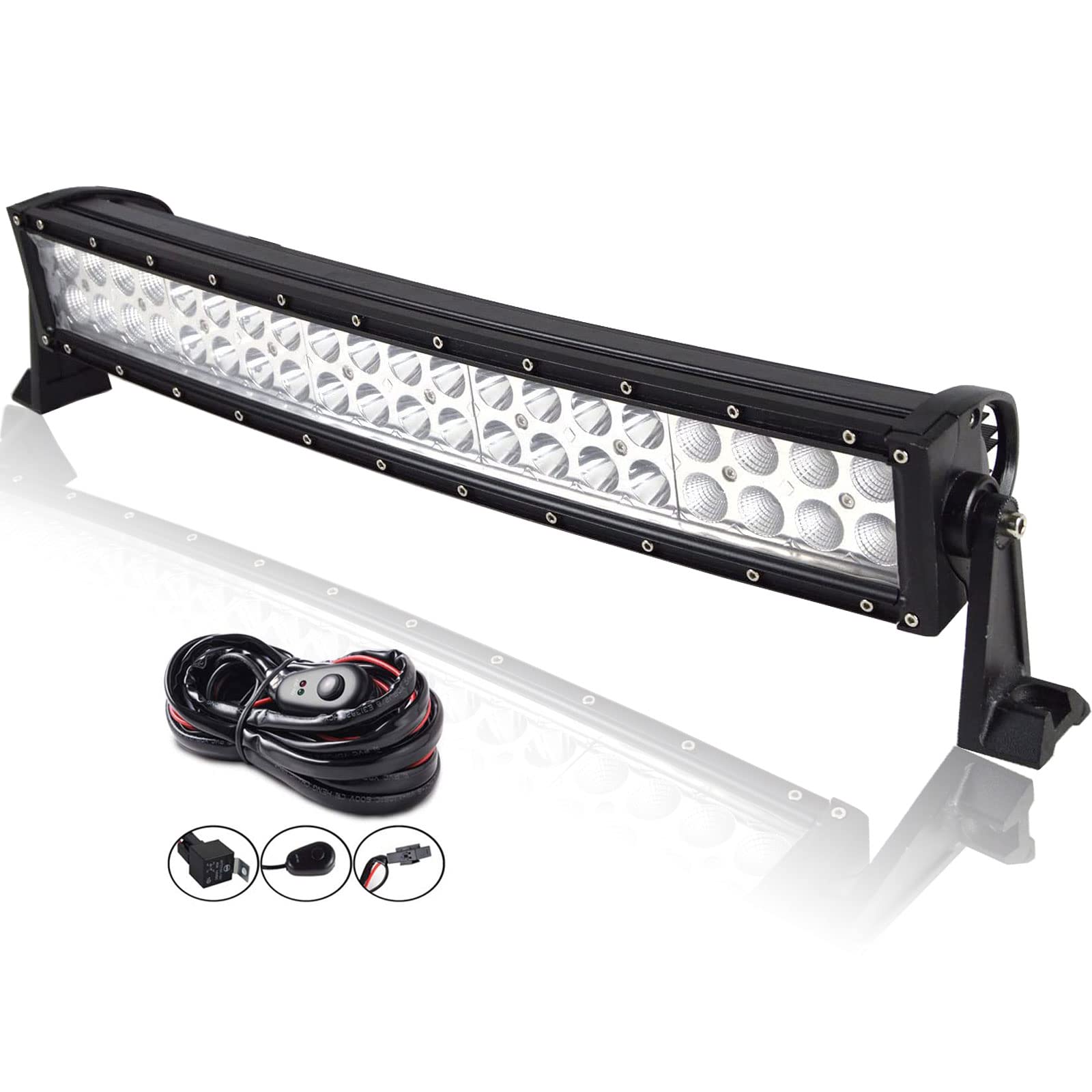 AUXTINGS 22 pulgadas 120W Barra de luz LED de doble fila curvada de con kit de cableado para camiones tractores 4x4 barcos todoterreno luz antiniebla para conducción,12V 24V impermeable