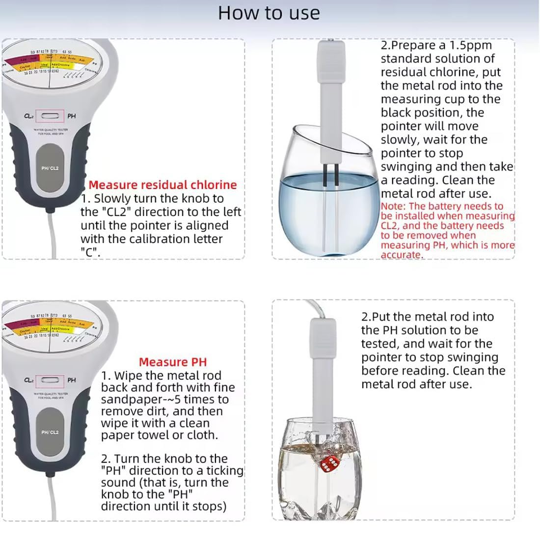 Testeur de pH et de chlore pour piscines, analyseur numérique de la qualité de l'eau, pH-mètre de chlore mesure Cl2 pour piscine, spa, aquarium de piscine de source chaude (1pc)