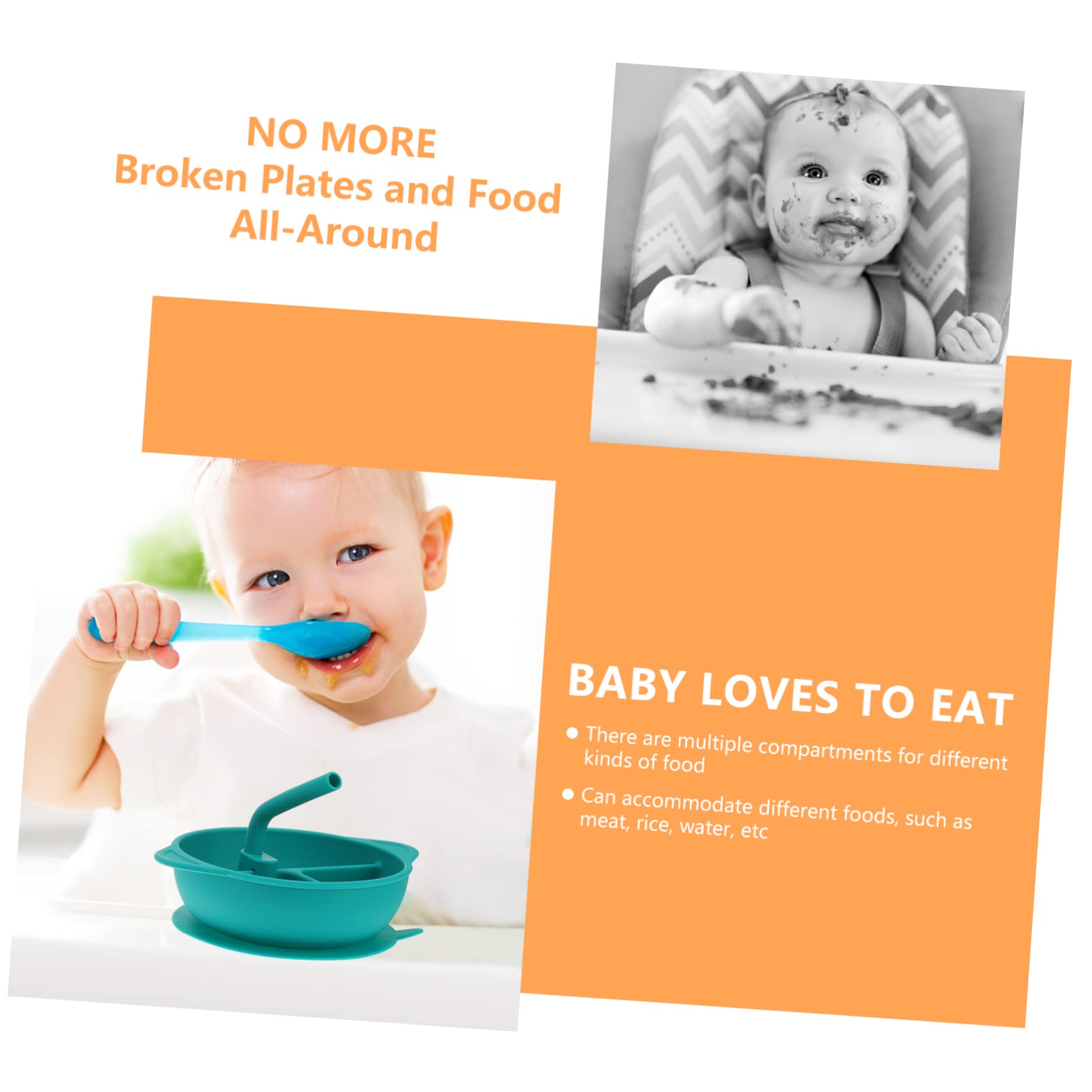 Toddmomy 1PC Portable Silicone Bowl with Suction Cup and Straw Drop Resistant Stylish Design for Home Use Green Rice Bowl for