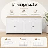 Poeahu Credenza Soggiorno bianca e legno 160 cm, Credenza Cucina con 4 ante e 3 cassetti Armadio di Archiviazione Madia Soggiorno Moderna Mobili Cucina per Soggiorno Sala da Pranzo - 8