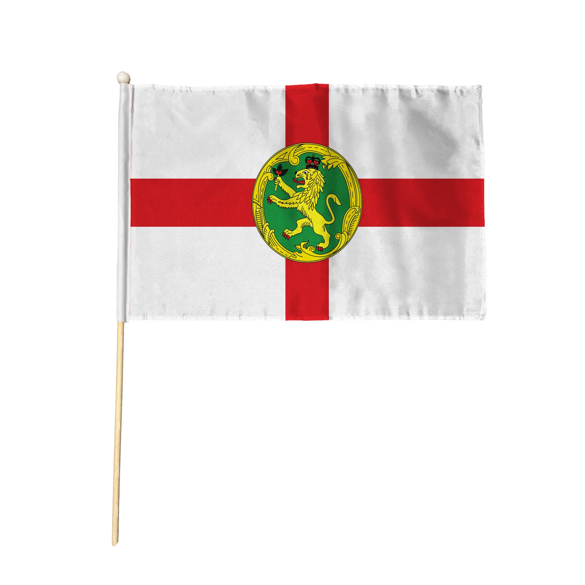 Flagtex Alderney Pack of 12 Hand Waving Flag (9x6 Inch) - Premium Wooden Stick Hand Flag 9x6 Inch Natural Wood Pole Channel Islands White Green Red Cross Flag Events Parades