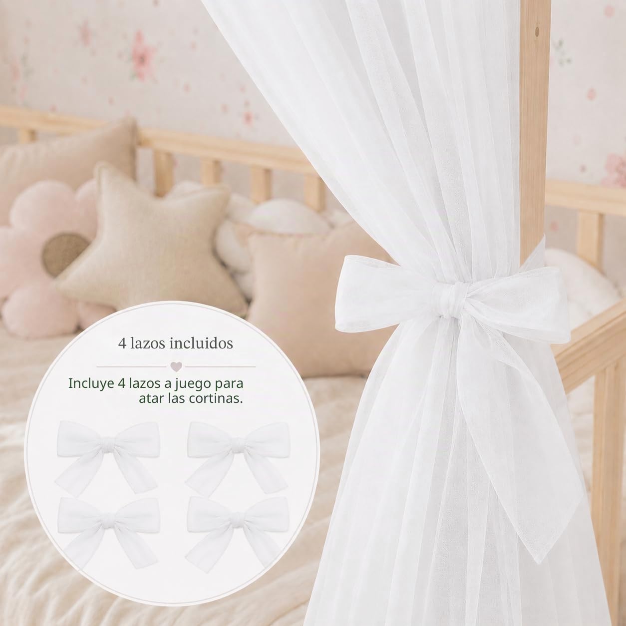 Baby Fancyroom - Dosel de cama para cuna, blanco/crema para habitación infantil, cortina de cama, dosel para niña, habitación de princesa (sin mariposas, 380 cm)