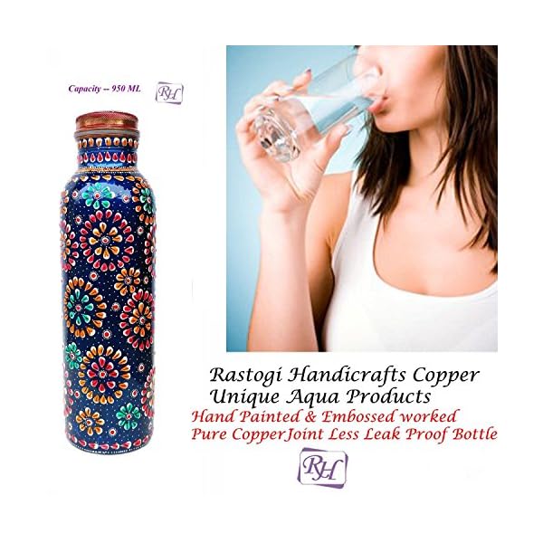 Rastogi Handicrafts Copper Joint less leak-proof Water storage Bottle Set of 4 With One Insulated Bag - Image 3