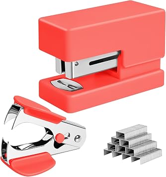Orange Mini Stapler,Small Desk Staplers,Stapler with 830 Staples | 25 Sheet Capacity,Staple Remover, Desktop Stapler for Office, School, Home