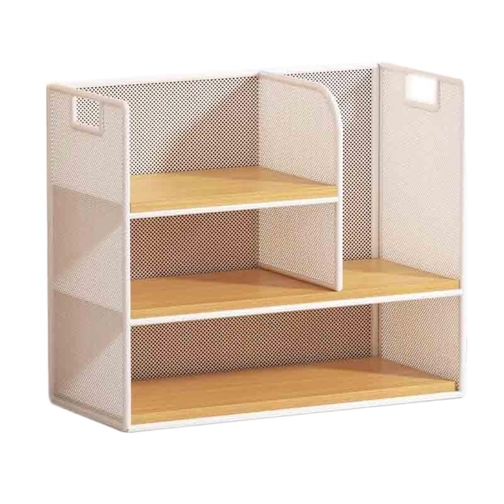 AYCDL Bookcase Open Desktop Iron Mesh Bookshelf, with Wooden Partitions Storage Shelf, for Office Home Study Storage Display Rack Display Shelf,size_name-L40xW16xH39 cm