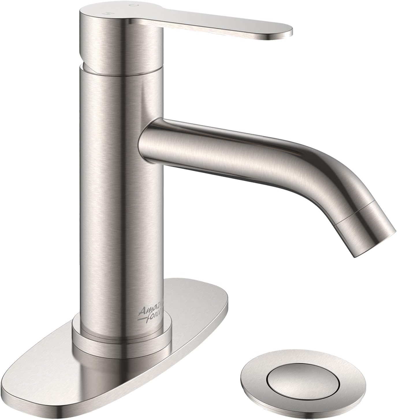 Bathroom Faucet Brushed Nickel Bathroom Sink Faucet with Pop-up Sink Drain Assembly & Deck Plate Single Hole Bathroom Faucet Single Handle
