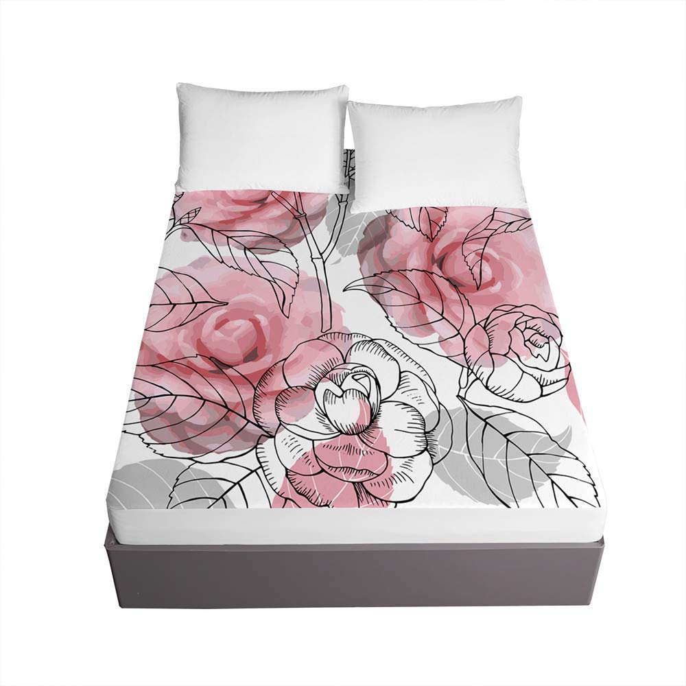 Drap housse 3D anti-plis et résistant à la décoloration rose 140x200x30cm