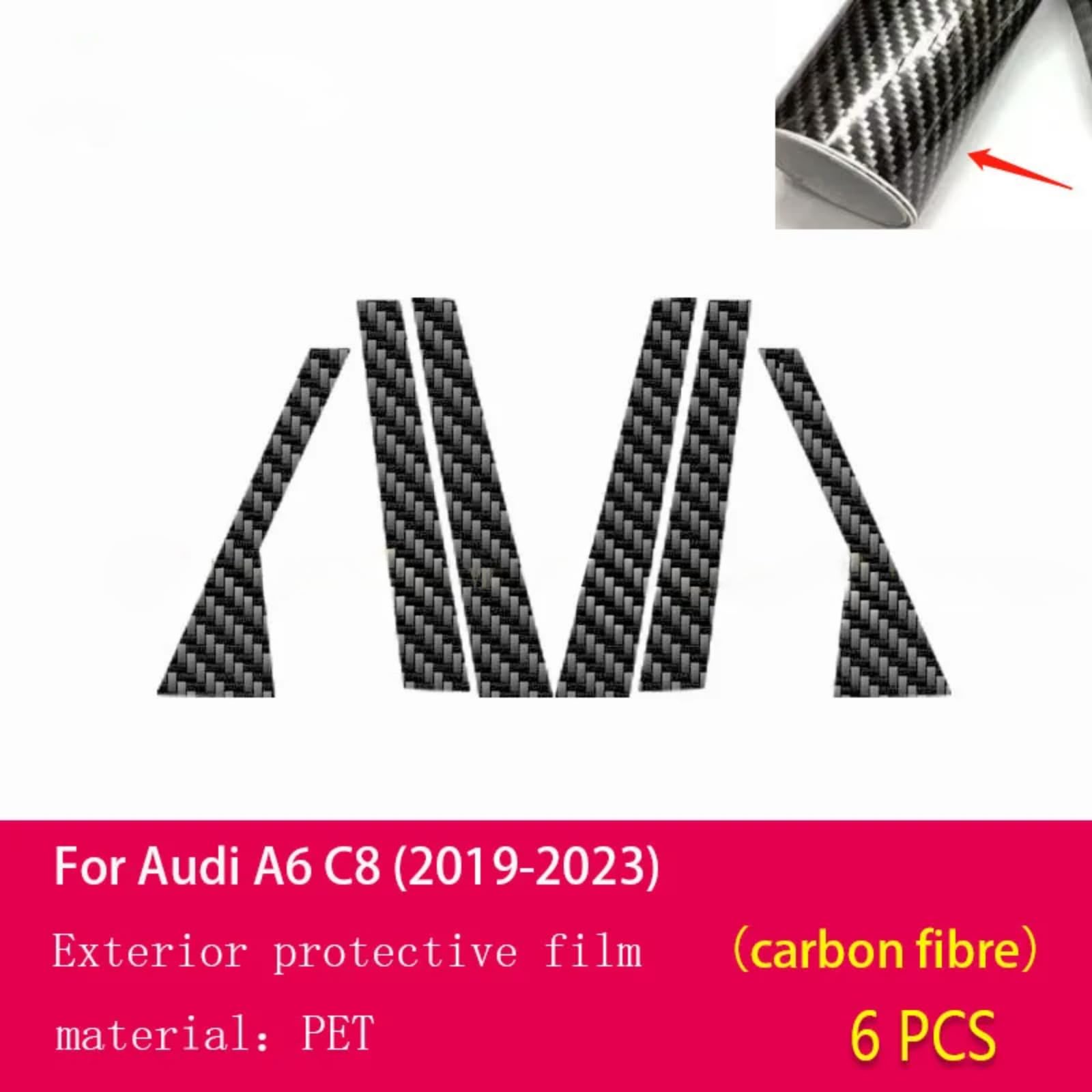 Pellicola protettiva per carrozzeria auto B C per lunotto, antigraffio, in TPU PPF, accessorio per Audi A6 C8 2019-2023 (fibra di carbonio)