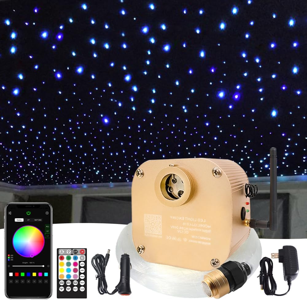 Starlight Headliner Light Kit, 460pcs*0.03in*9.8ft/3m 16W Twinkle Fibre Optic Lights Star Light, RGBW Sound Sensor Light Source with Music+APP+Remote Control for Home & Car Ceiling Headliner Décor