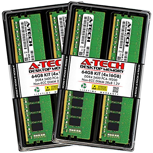 A-Tech 64GB (4x16GB) DDR4 2400MHz DIMM PC4-19200 2Rx8 Dual Rank 1.2V ...