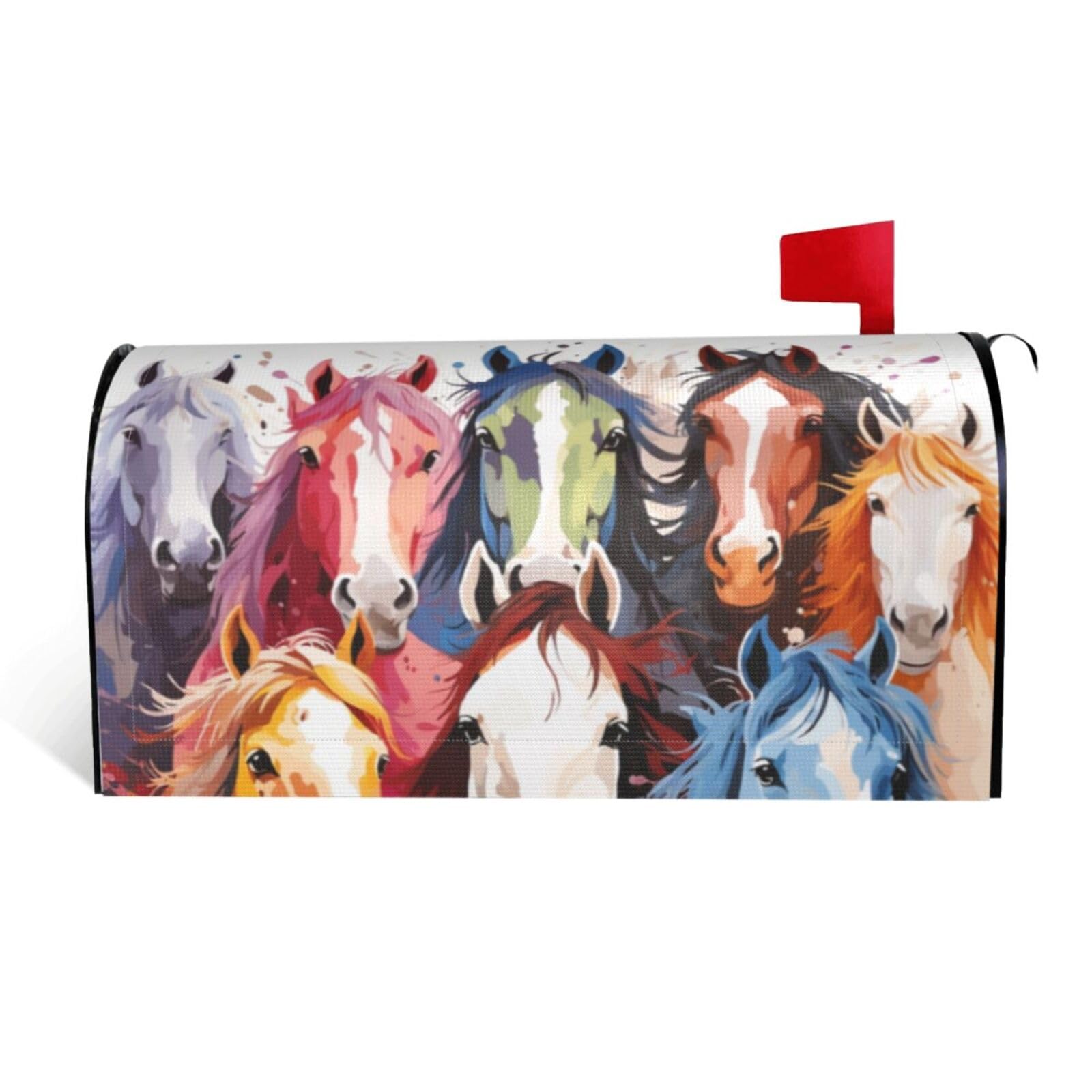 Colourful Cartoon Horses Mailbox Covers Magnetic Standard Size 21x18 in, Decorative Post Letter Box Cover Waterproof Mailbox Wraps Outdoor Post Wraps for Garden Yard Home Decor