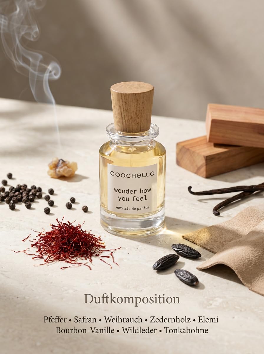 Coachella - Wonder How You Feel - Extrait de Parfum, 50 ml | Unisex | 21 % Duftöl | Made in France | Würzig, Oriental & Holzig | Langanhaltend