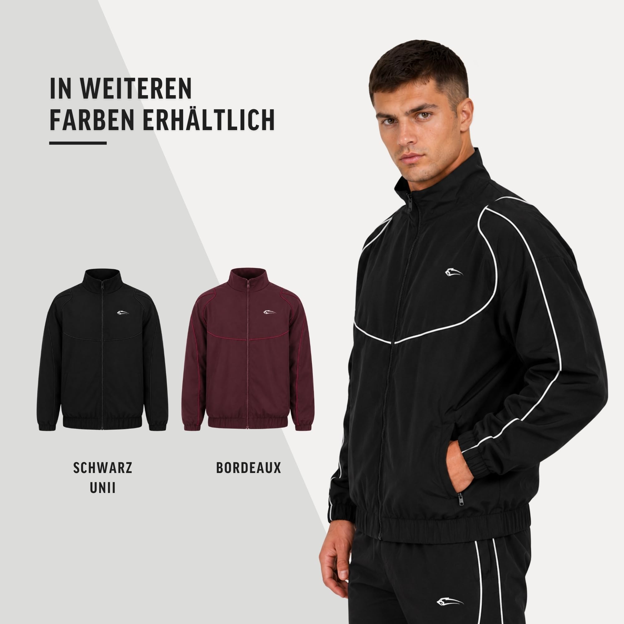 SMILODOX Trainingsjacke Herren Kyson Oversize Fit, Sportjacke mit Stehkragen & Reißverschluss, Kontrastpaspeln, leichte Trainingsjacke mit Taschen, Fitnessjacke für Gym, Freizeit & Streetwear