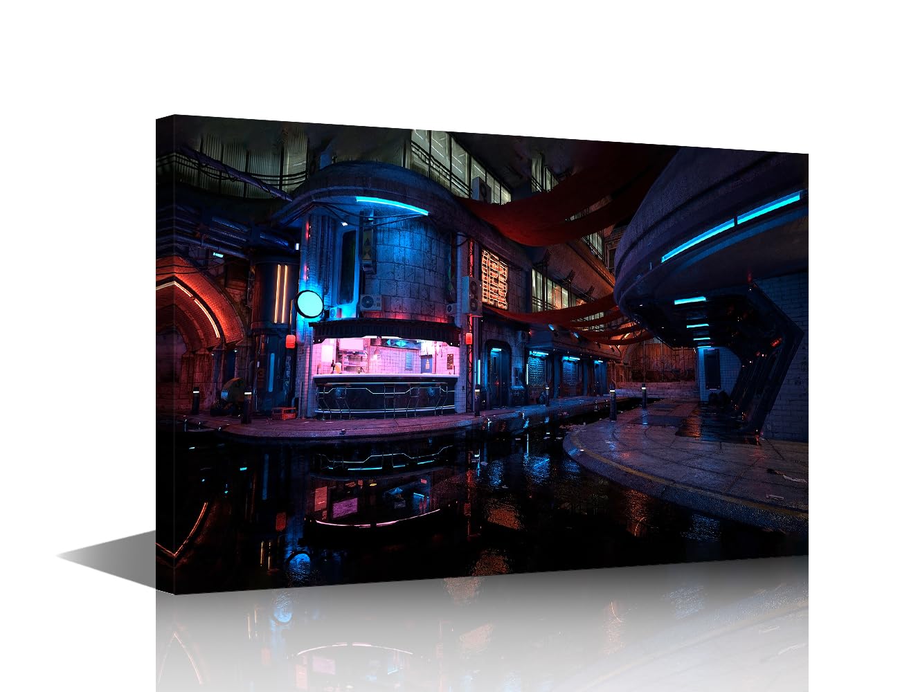 1 Panel Empty Street with Neon Lights Painting on Canvas Wall Decor Art Cyberpunk Style Artwork Modern Picture for Living Room Artwork Framed Ready to Hang 12x18 in โ image 1