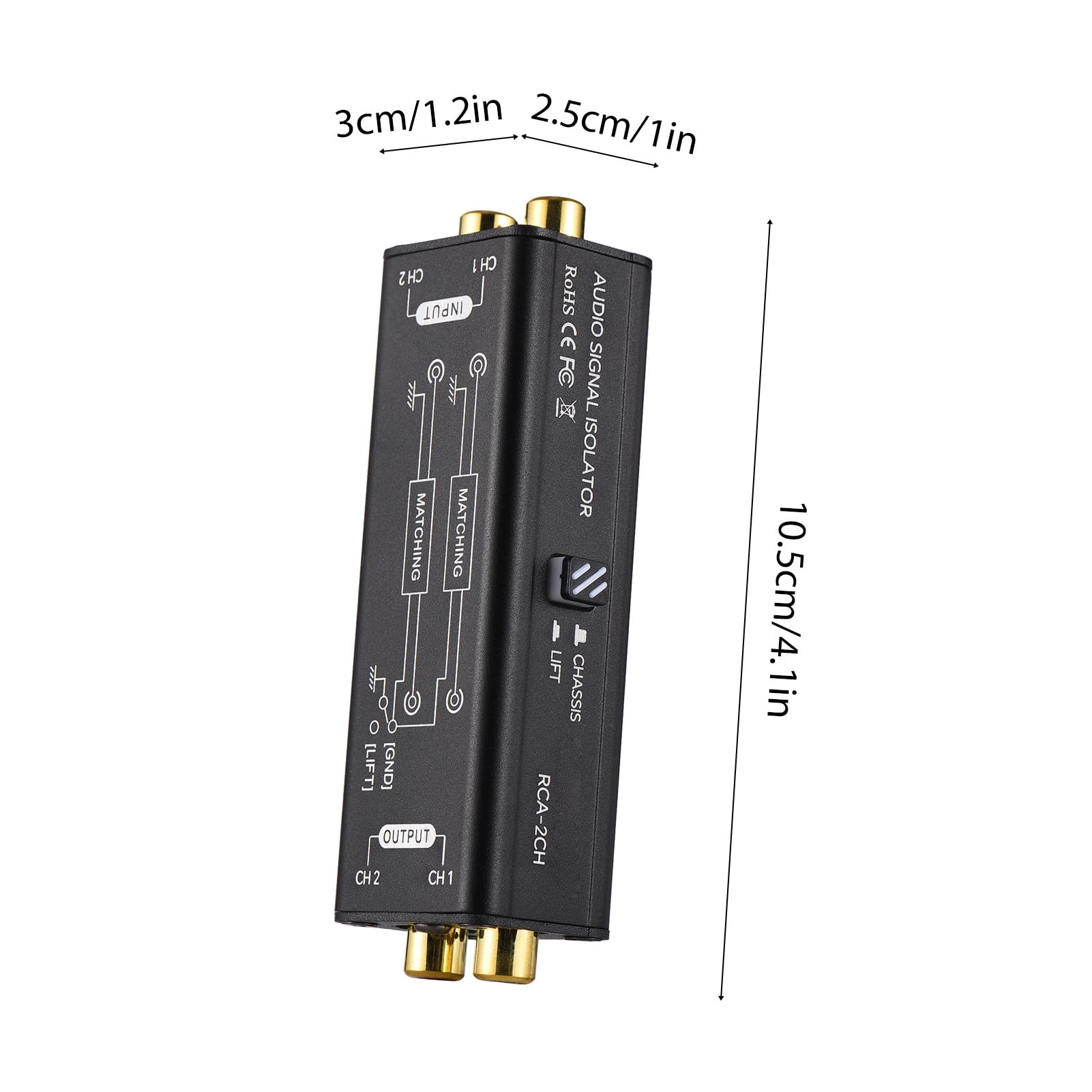 Btuty Isolateur de boucle de terre RCA à 2 canaux - Isolateur de signal audio - Filtre de bruit pour système stéréo domestique, haut-parleur, microphones de conférence, lecteurs audio
