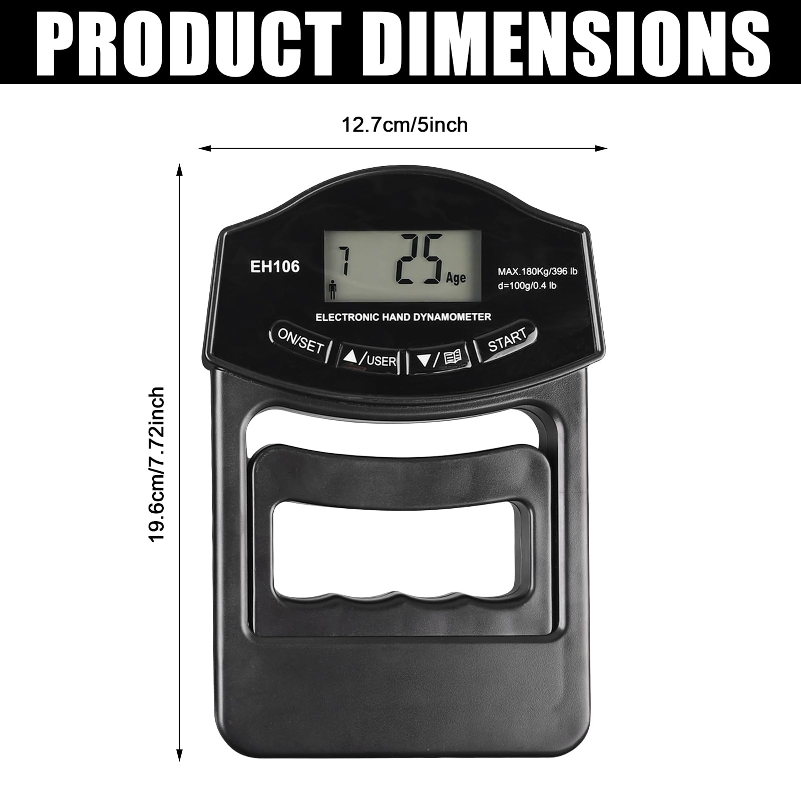 Dynamomètre manuel numérique : appareil de mesure de la force de préhension électronique, 180 kg, écran LED, entraînement de force avec câble de charge USB, intelligent et sensible