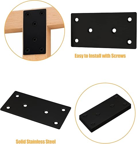 Miniatura 5 de 4 soportes rectos planos de metal, placa de reparación de acero inoxidable de 5 x 1.9 pulgadas (largo x ancho), soporte de unión de conectores de