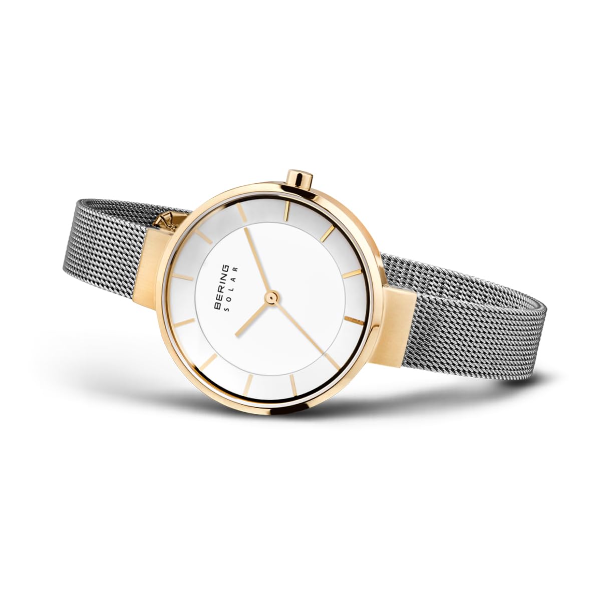 Bering Damen Solar Uhr | Armbanduhr 31 mm Edelstahlgehäuse und Zifferblatt | Milanaisearmband | Saphierglas | 5 ATM | 14631
