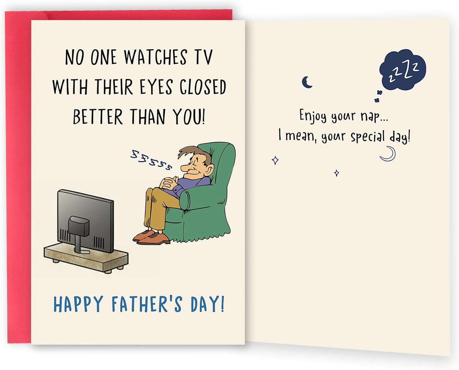 Funny Father's Day Card for Dad Grandpa, Humorous Fathers Day Gift from Daughter Son, Unique Dad Card, Watches TV with Eyes Closed Cards ES83