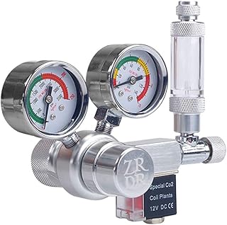 Moniss Regulador de CO2 de aquário de tensão de saída de 12V Regulador de pressão de CO2 com solenóide grande medidor de pressão duplo contador de bolhas e válvula de retenção para interface CGA320 de cilindro de alumínio de CO2