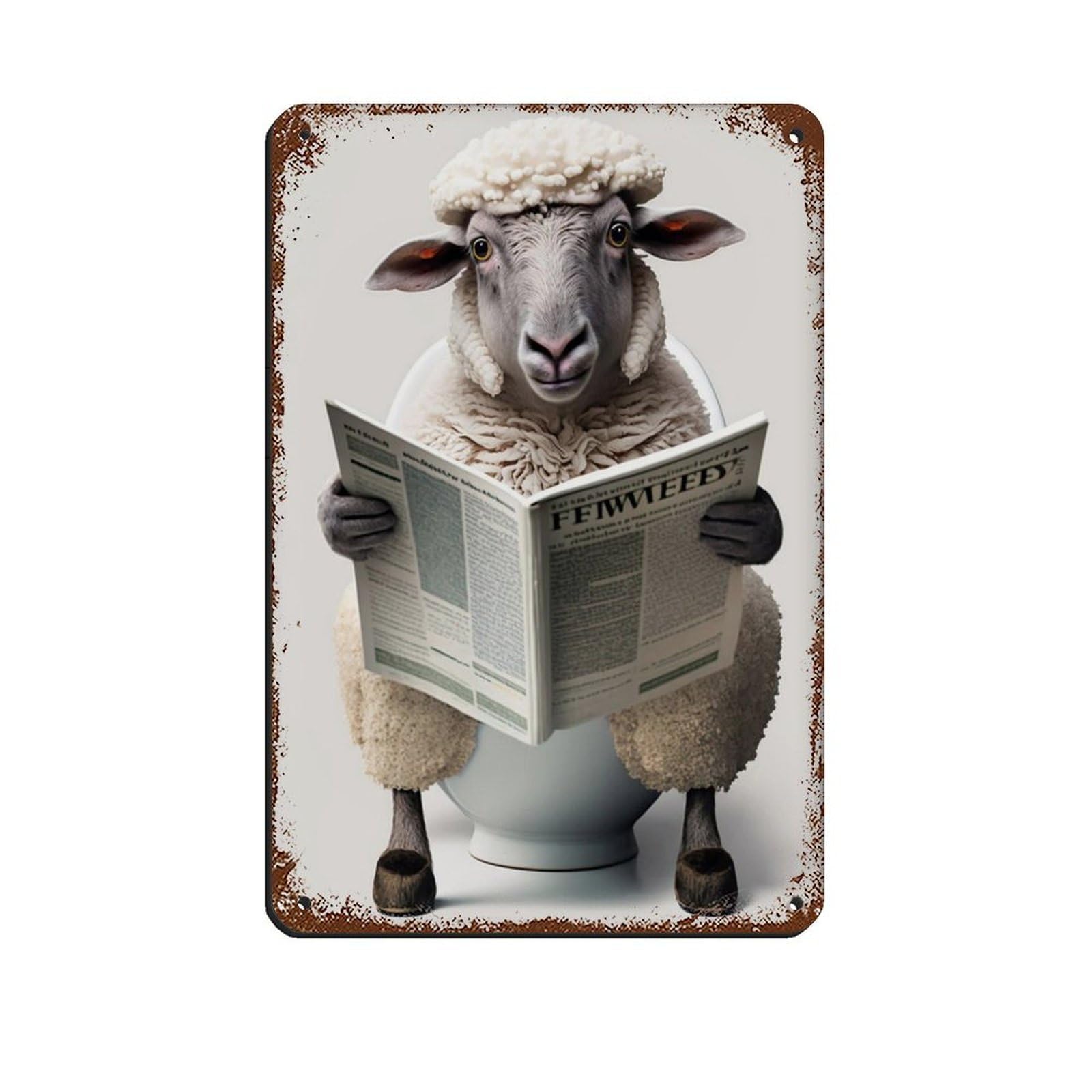 Sheep Sitting on The Toilet Reading A Newspaper (2) Retro Poster Metal Tin Sign Chic Art Retro Iron Painting Bar People Cave Cafe Family Garage Poster Wall Decoration 8x12inch(20x30cm)