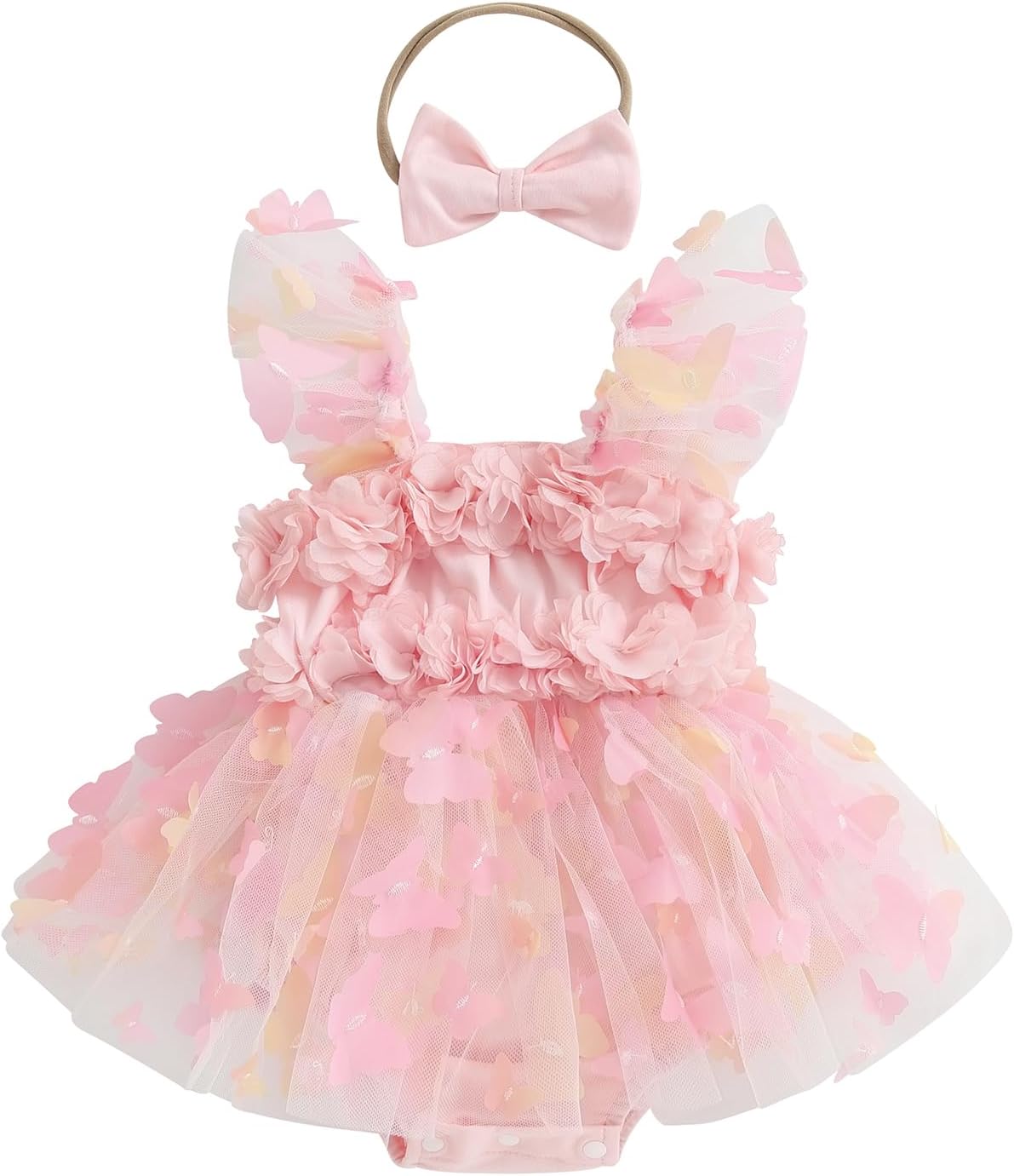 Baby Girl Clothes Sleeveless Lace 3D Butterfly Romper Dress Newborn First Birthday Cake Smash Outfit
