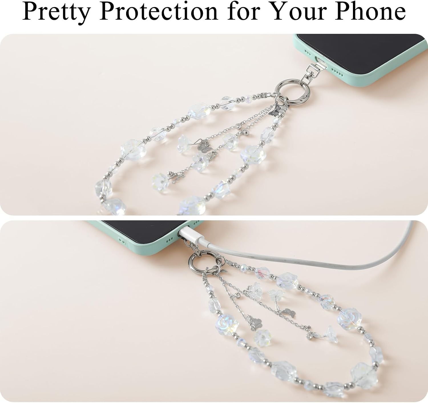 Crystal Phone Strap Resin Acrylic Beaded Wrist Charm Women Decor image 5