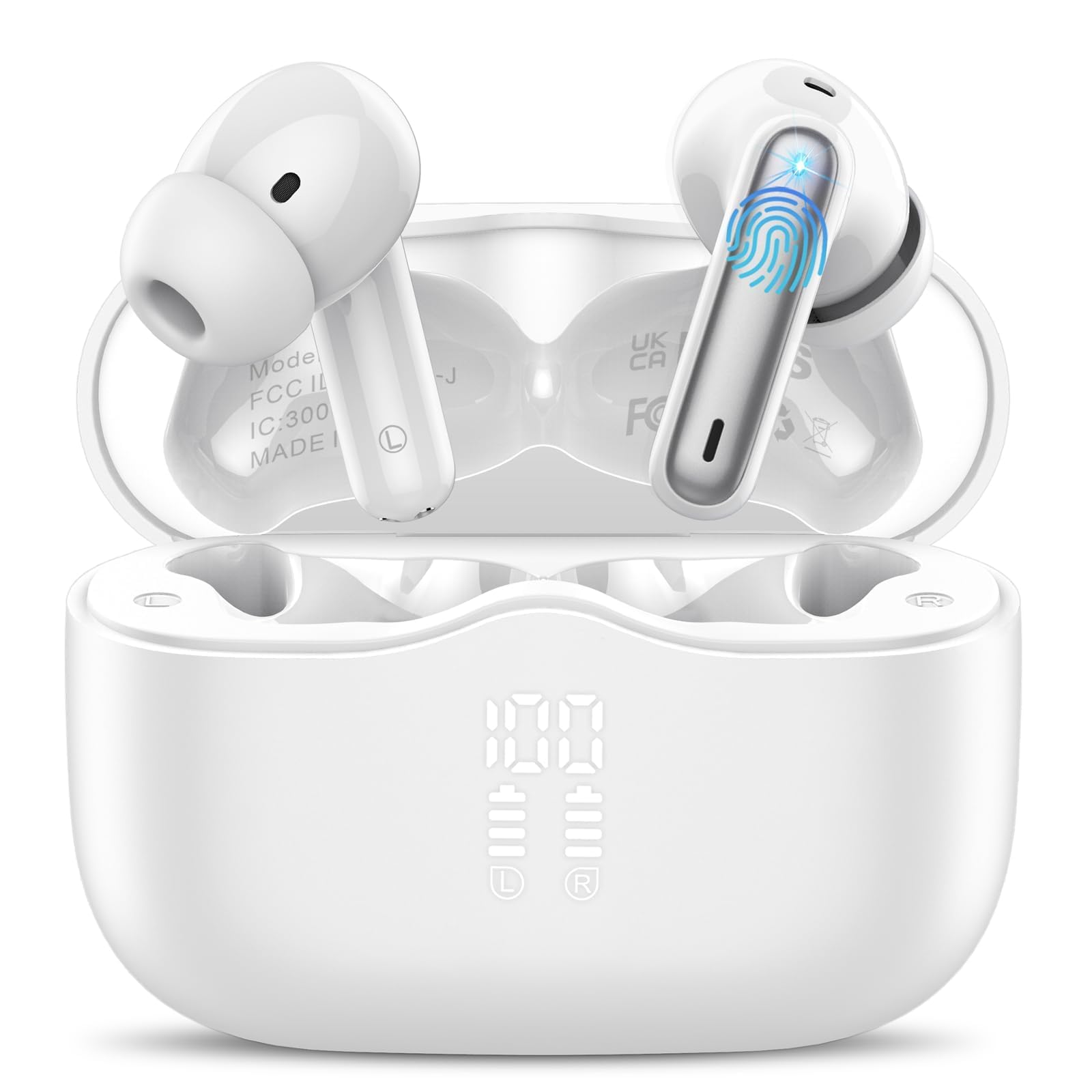 Wireless Earbuds, Bluetooth 5.4 Headphones in Ear with 4 ENC Noise Cancelling Mic, New Wireless Earphones HiFi Stereo Deep Bass 40H Playtime, In-Ear Bluetooth Earbuds LED Display IP7 Waterproof, White