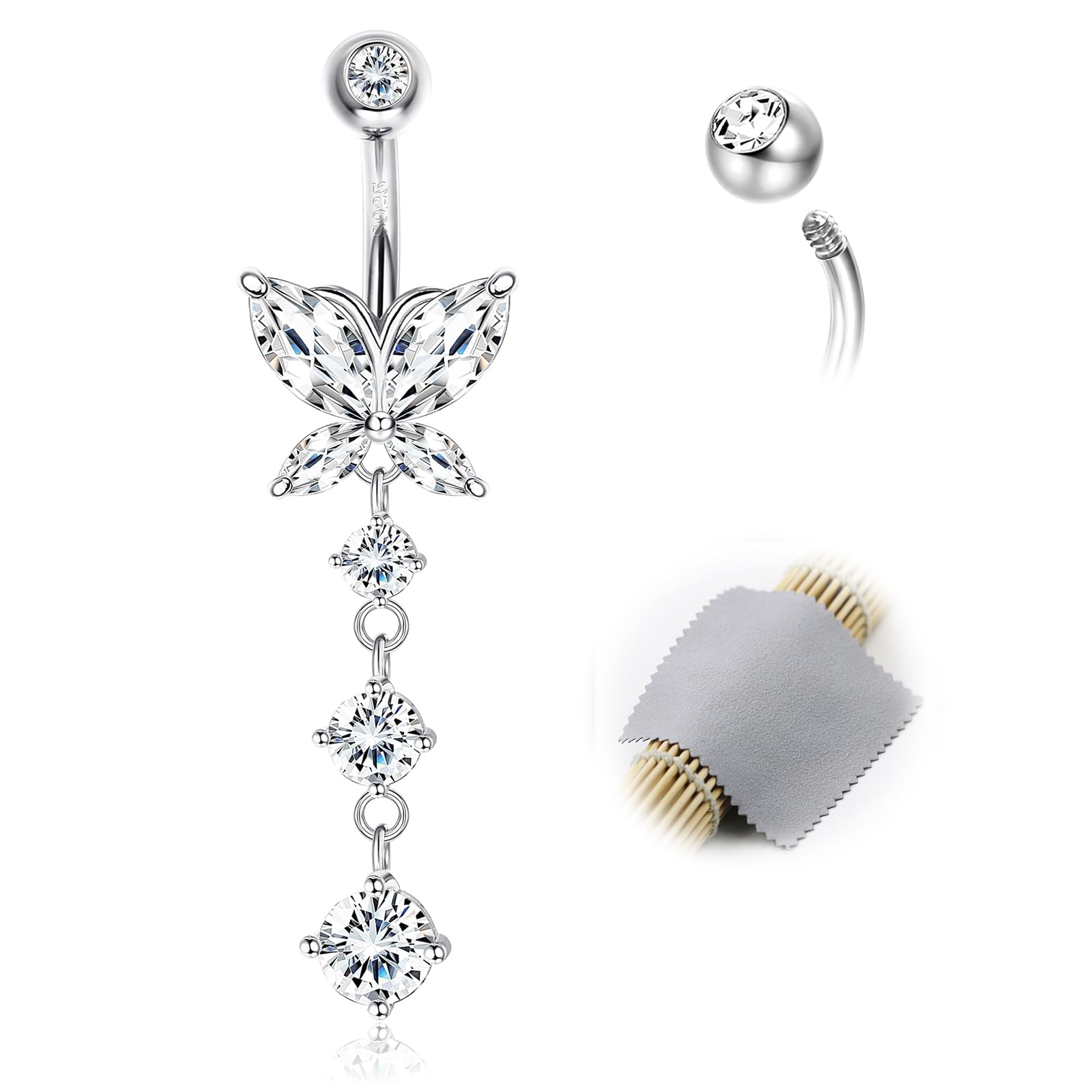 AceFun piercing ombligo Plata de ley 925 6mm 8mm 10mm 12mm genuino S925 esterlina mariposa largo vientre piercing joyería barbillas curvas ombligo premium para las mujeres
