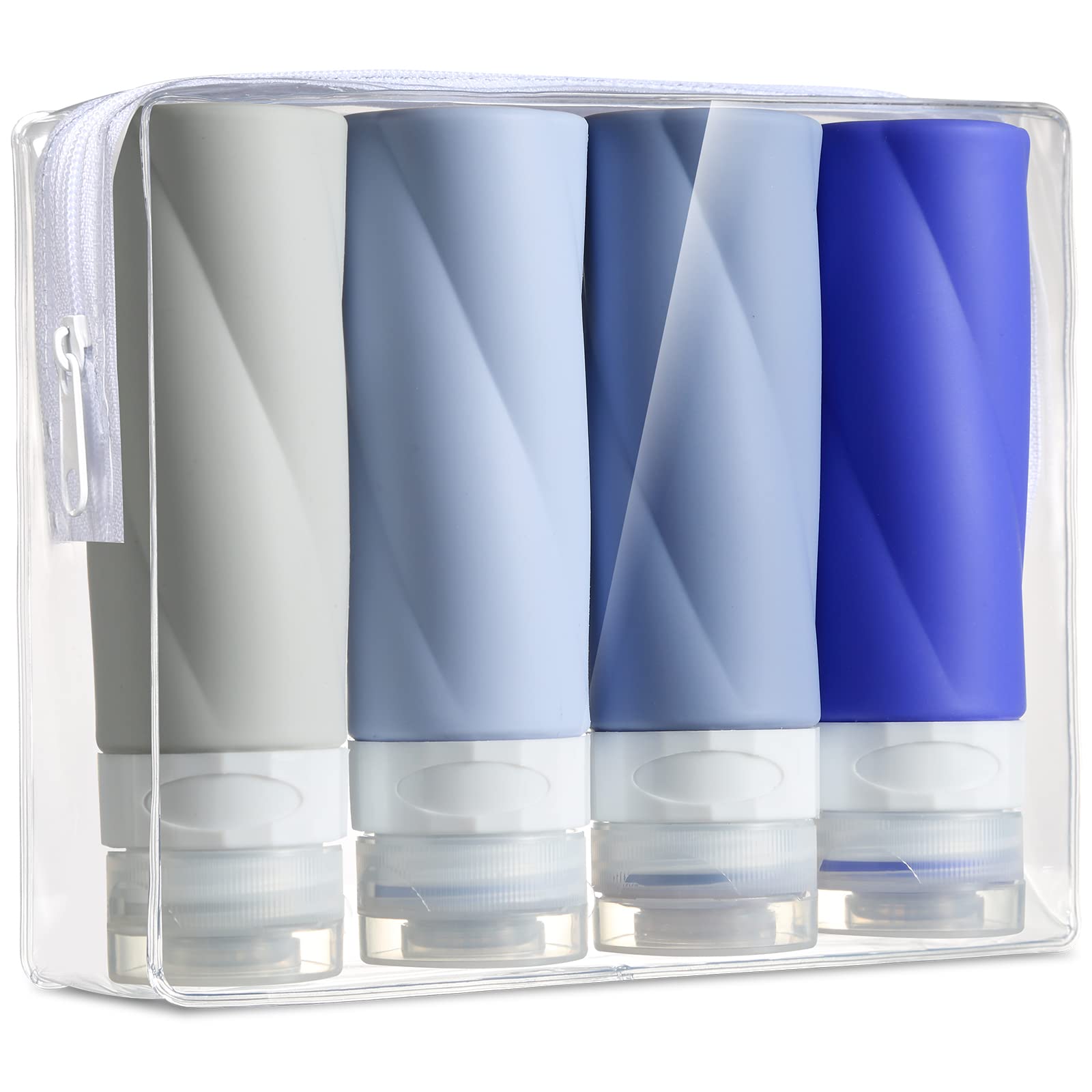 Gemice Reiseflaschen für Toilettenartikel, 85 ml, TSA-zugelassen, Reisegröße, BPA-frei, auslaufsicher, Reise-Zubehör, mit transparentem Kulturbeutel (4 Stück)