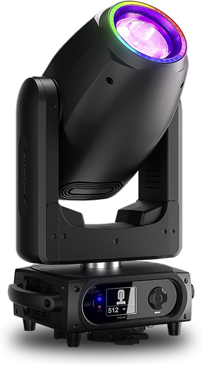SHEHDS GalaxyJet 300W LED Mouvement Head Light, Beam&GOBO&Wash 3in1, 55000 lx/5m, Effet Prisme 5, Effet Gel, 9 Couleurs, 7 Gobos Rotant, DMX512 pour Fête, KTV, Spectacle de scène
