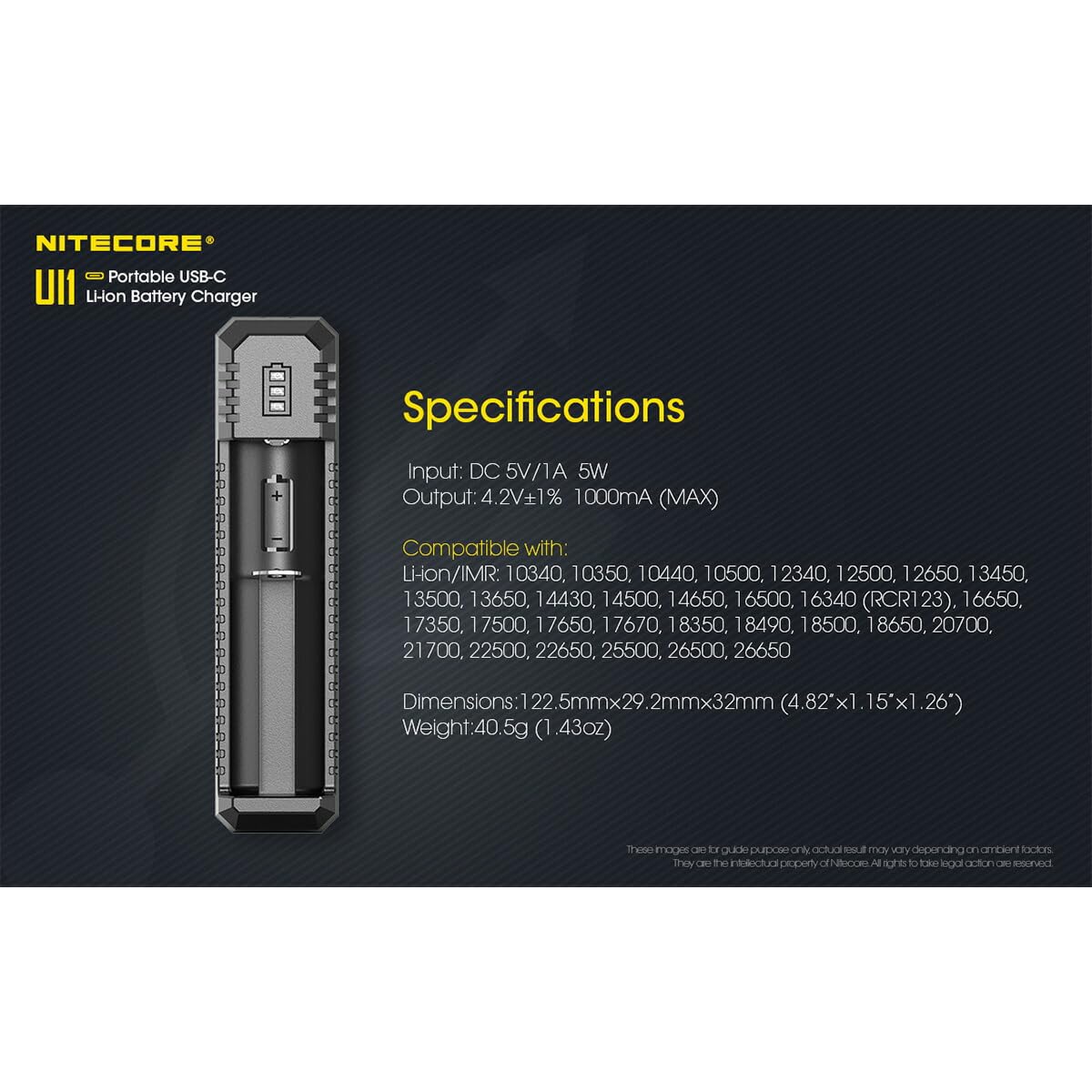Nitecore UI1 ładowarka akumulatorowa z mikro USB, ładowarka do akumulatorów akumulatorowych, stacja ładująca na kemping i na zewnątrz, czarna